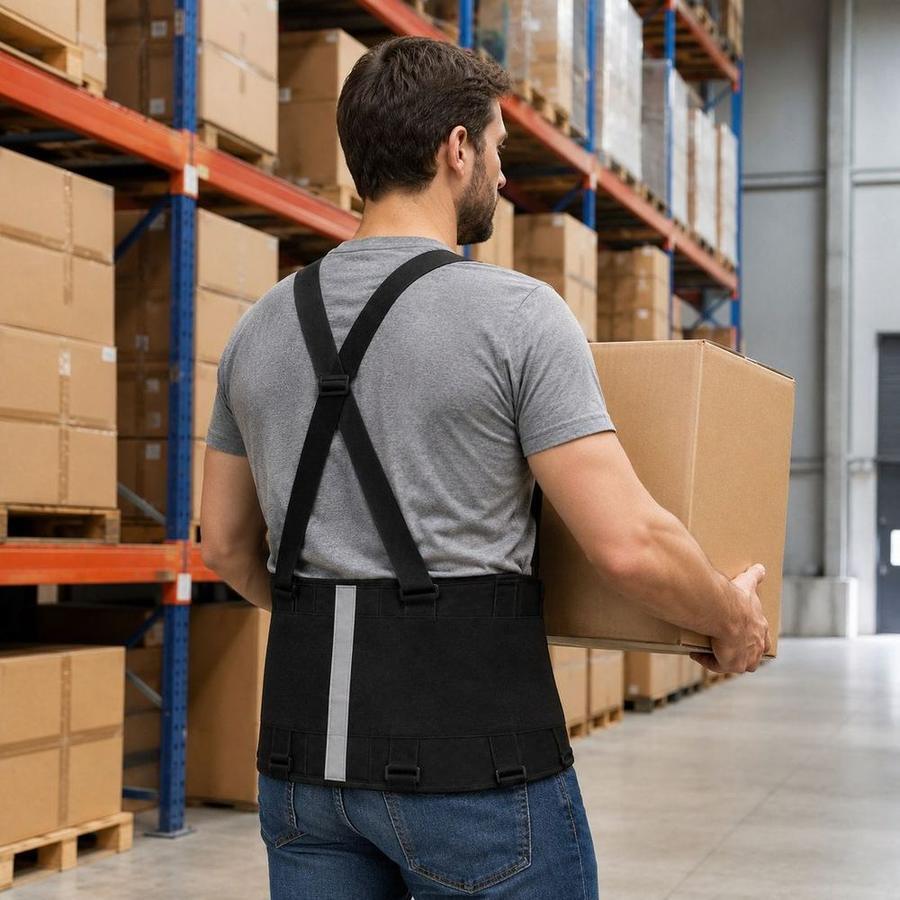Cinta lombar de suporte Nuvem Natural em uso no trabalho e no treino