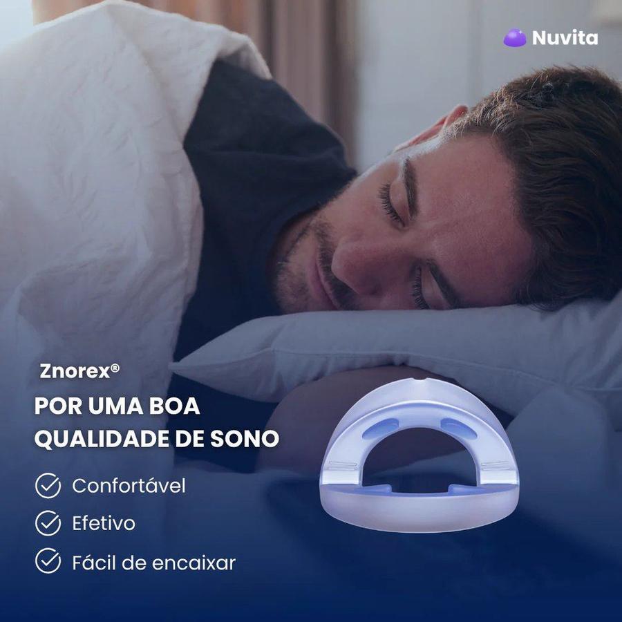Pessoa dormindo tranquila e sem ronco com o protetor bucal Znorex da Nuvem Natural