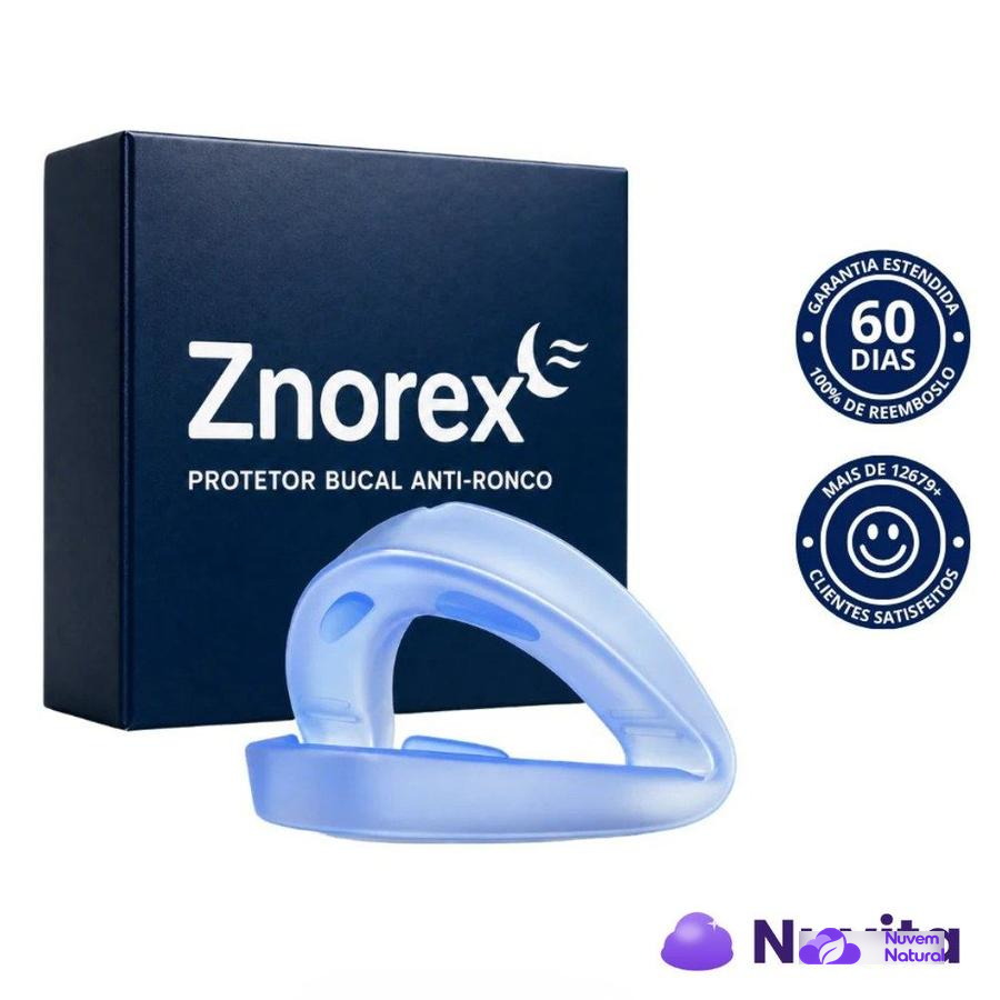 Caixa do protetor bucal anti-ronco Znorex da Nuvem Natural com selo de garantia de 60 dias